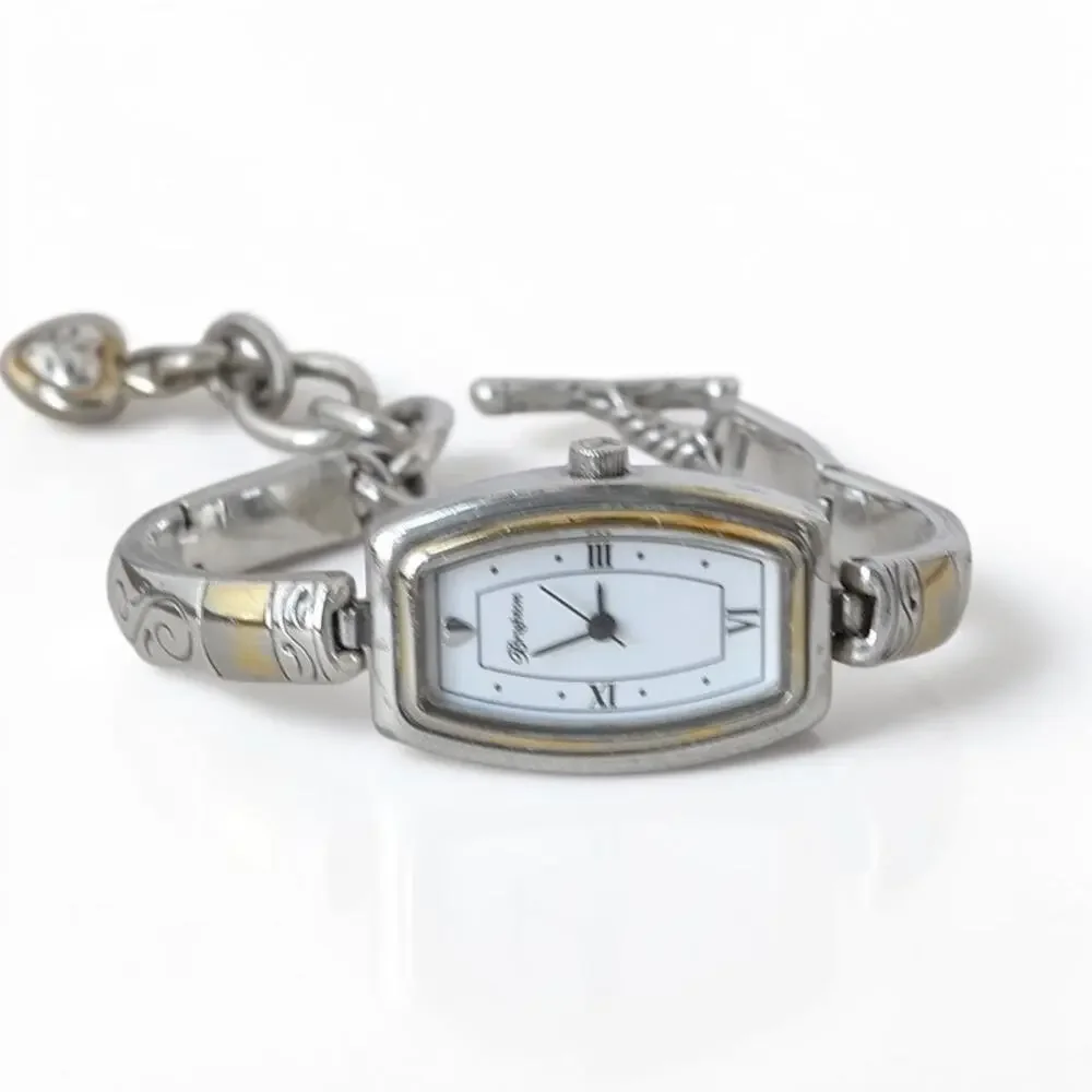 Brighton Venezia Two Tone Silver Gold Etched Watch Toggle Clasp Quartz 7-8 Inch